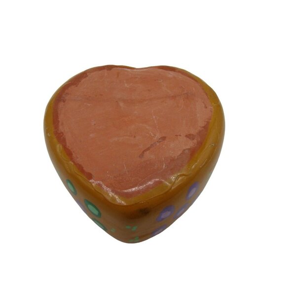 Pottery Terracotta Heart Shaped Trinket Keepsake Box Handpainted Bird Taxco Mexi - Picture 7 of 12